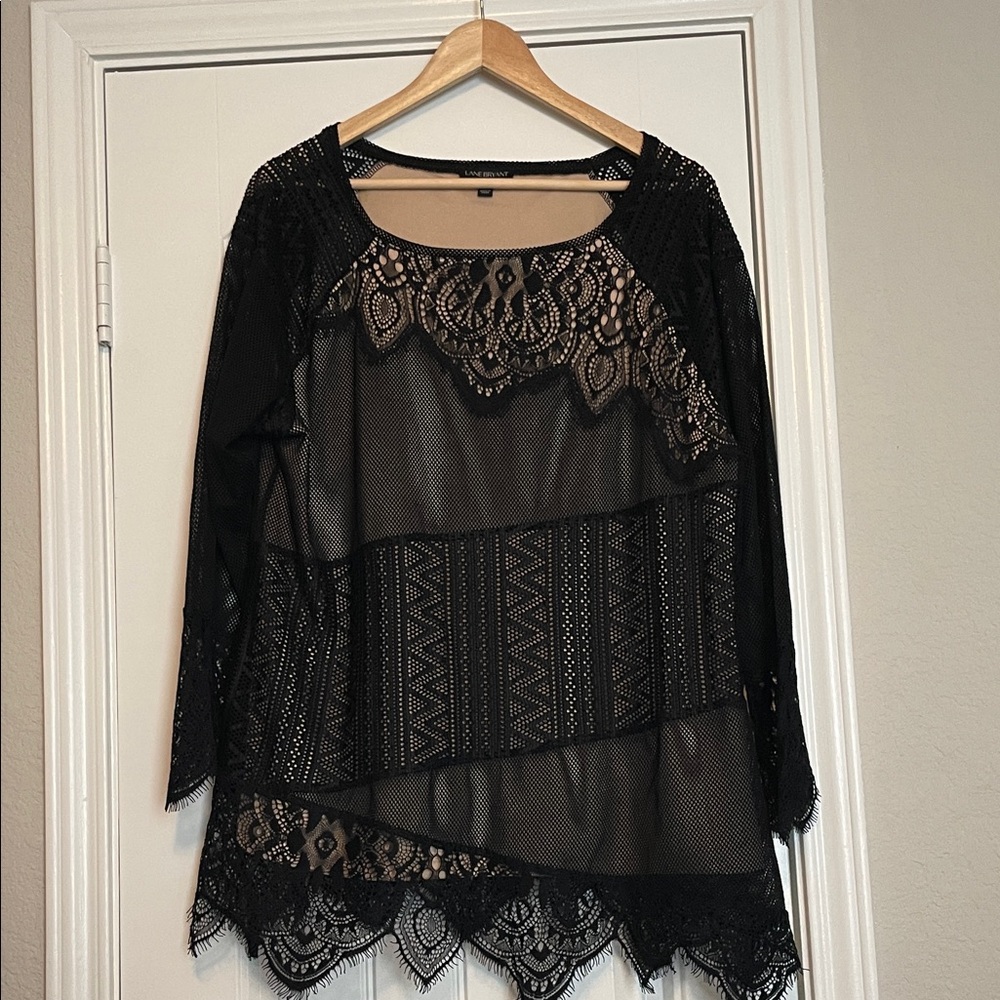 Lane Bryant  Lace Mesh Long Sleeve Top